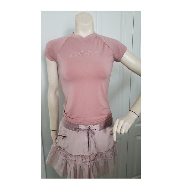 Y2K Bebe Pink Blush Rhinestone Girly Coquette Short Sleeve T-Shirt Small - Picture 6 of 9